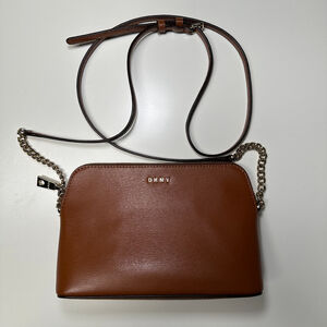 DKNY Brown Leather Dome Crossbody Bag with Chain Strap‎